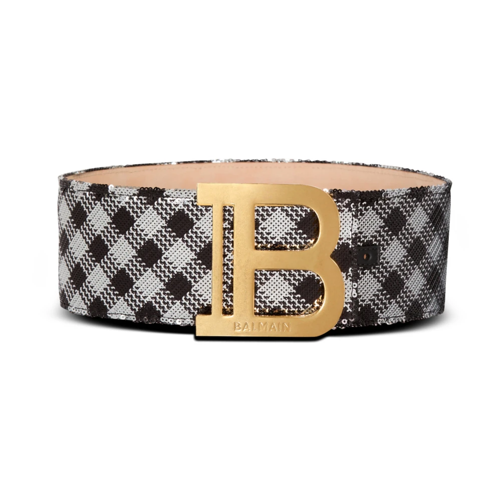 Balmain Gingham geborduurde B-Riem Black Dames