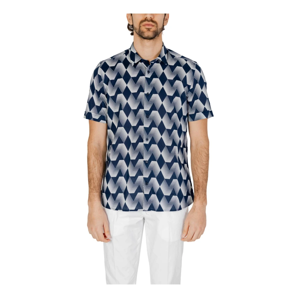 Antony Morato Blauwe Geometrische Korte Mouw Shirt Multicolor Heren