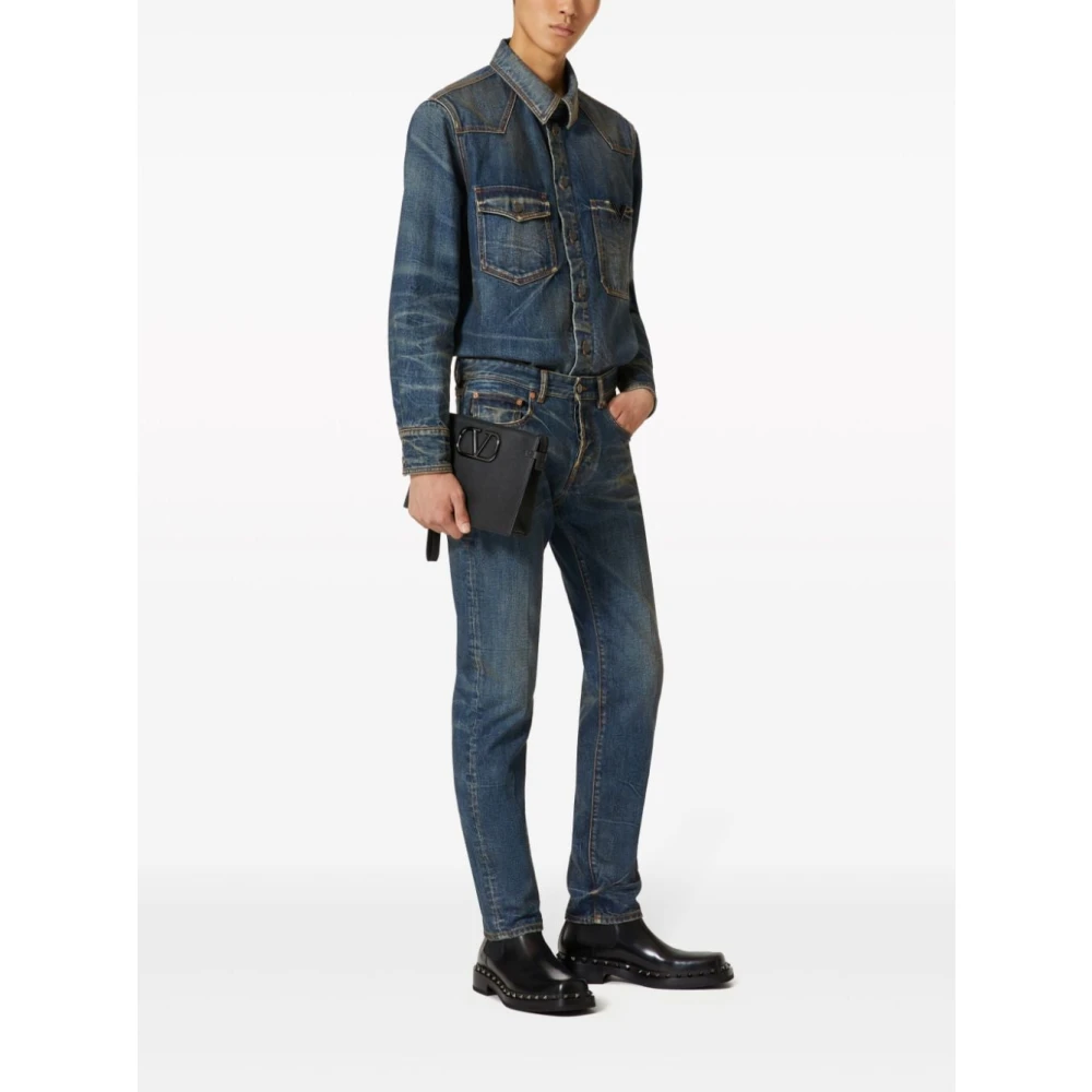 Valentino Garavani Blauwe Distressed Denim Jeans Blue Heren