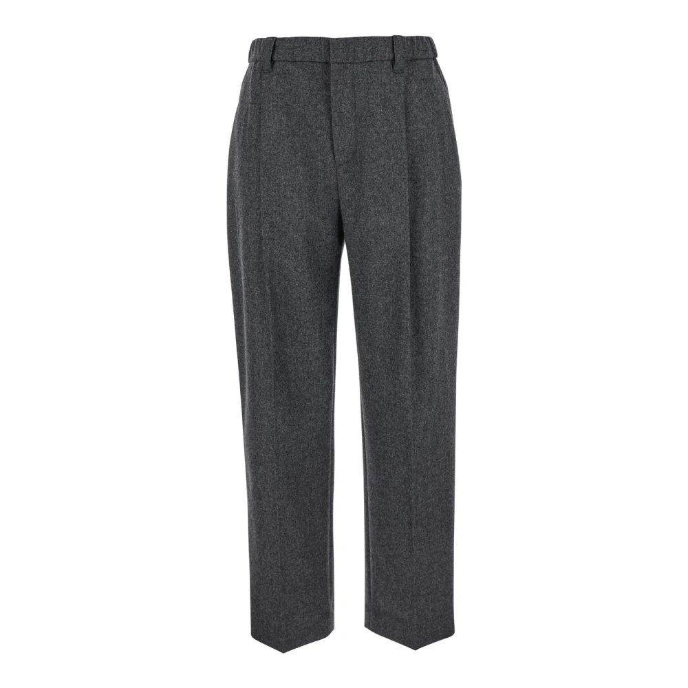 BRUNELLO CUCINELLI Grijze Wol Kasjmier Broek Elastische Taille Gray Dames