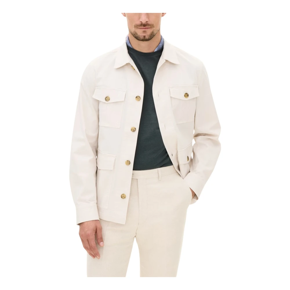 Oscar Jacobson Witte Safari Katoenen Stretch Overshirt Beige Heren