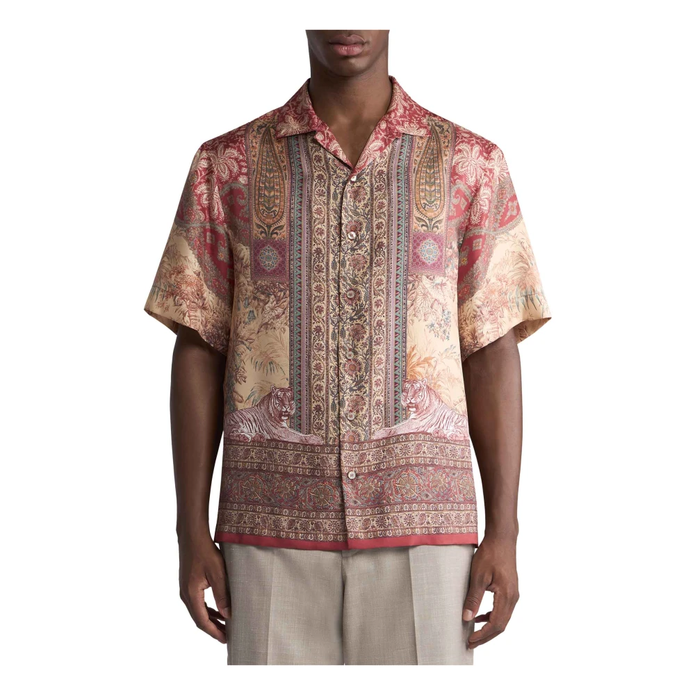 ETRO Roze Geometrische Print Zijden Overhemd Multicolor Heren