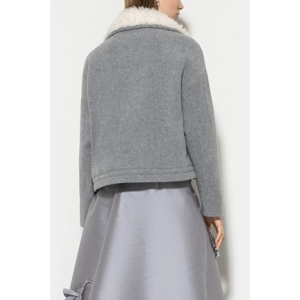 LUISA CERANO Grijze wollen jas met bontkraag Gray Dames