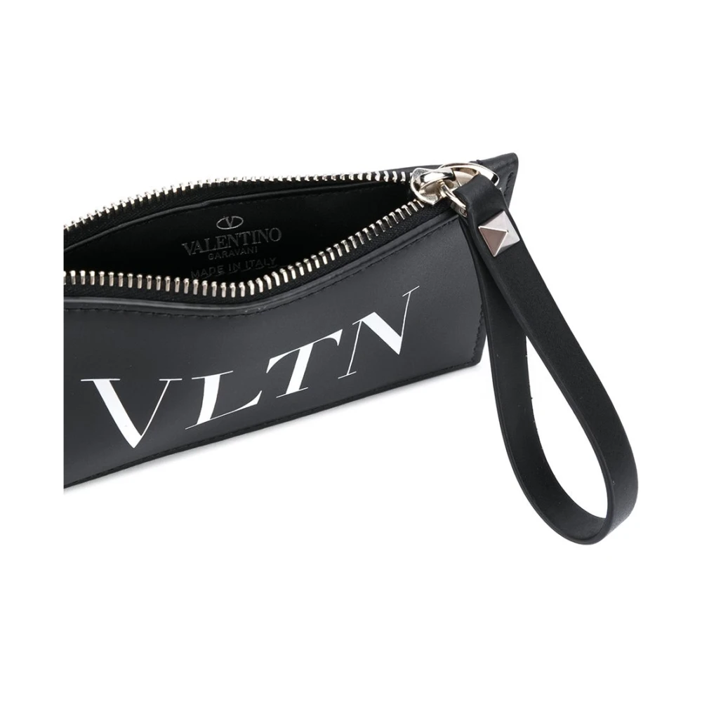 Valentino Garavani Zwart Leren Logo Print Kaartsleuven Black Heren