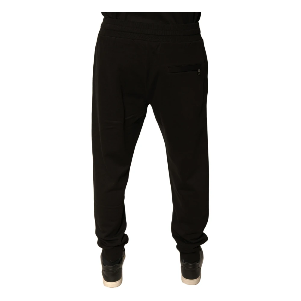 Dolce & Gabbana Zwarte katoenen joggerbroek met logo Black Heren