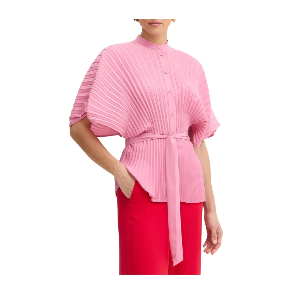 Twinset Pink Blouses, Female, M, Pleated Belted Shirt