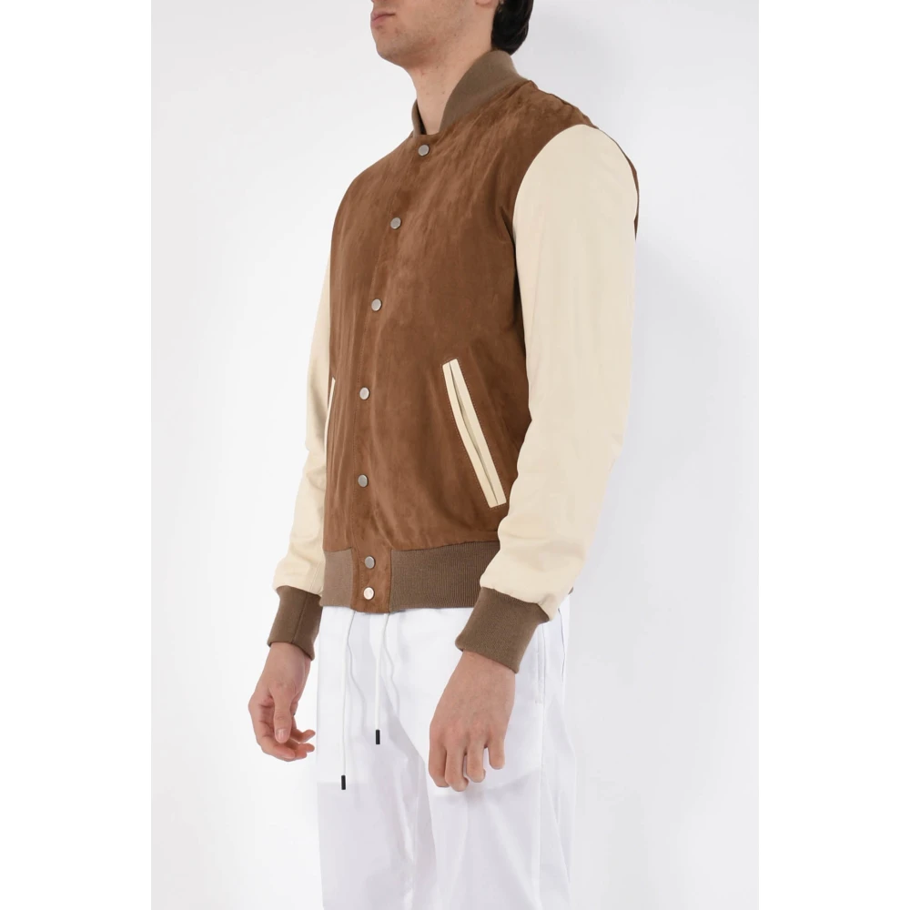 Dfour Slim Fit Leren Bomberjack Beige Heren