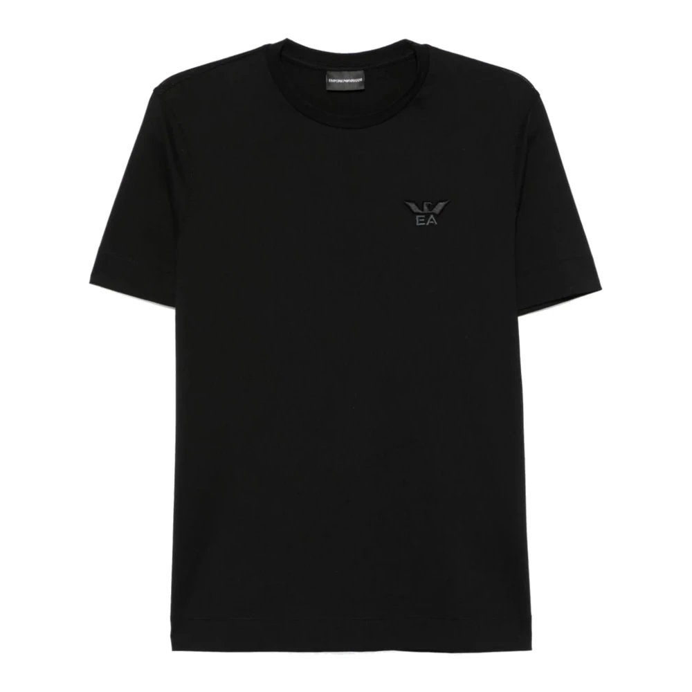 Emporio Armani Zwarte Katoenen T-shirt met Korte Mouwen en Geborduurd Logo Black Heren