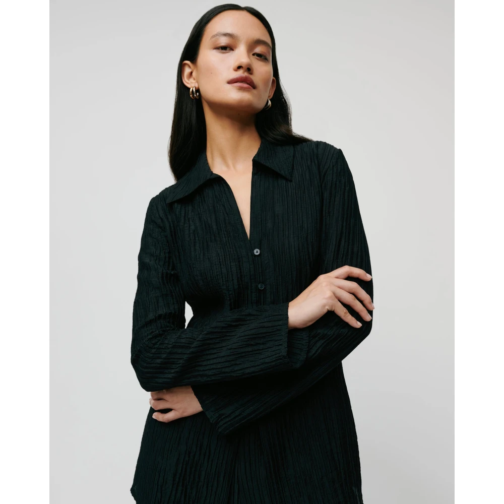 IVY OAK Geplooide Viscose Blouse Knoopsluiting Black Dames