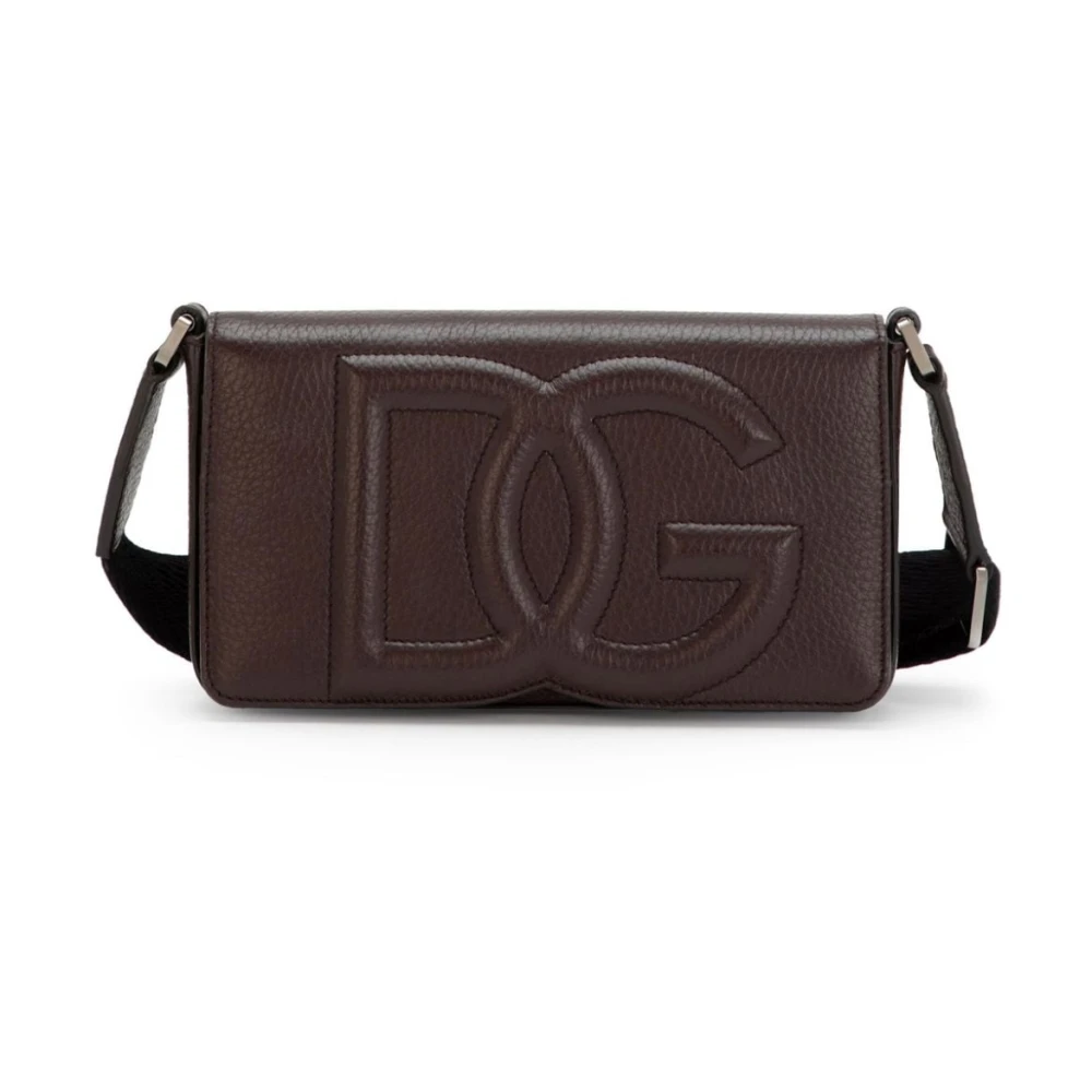 Dolce & Gabbana Geëtst Logo Leren Schoudertas Brown Heren