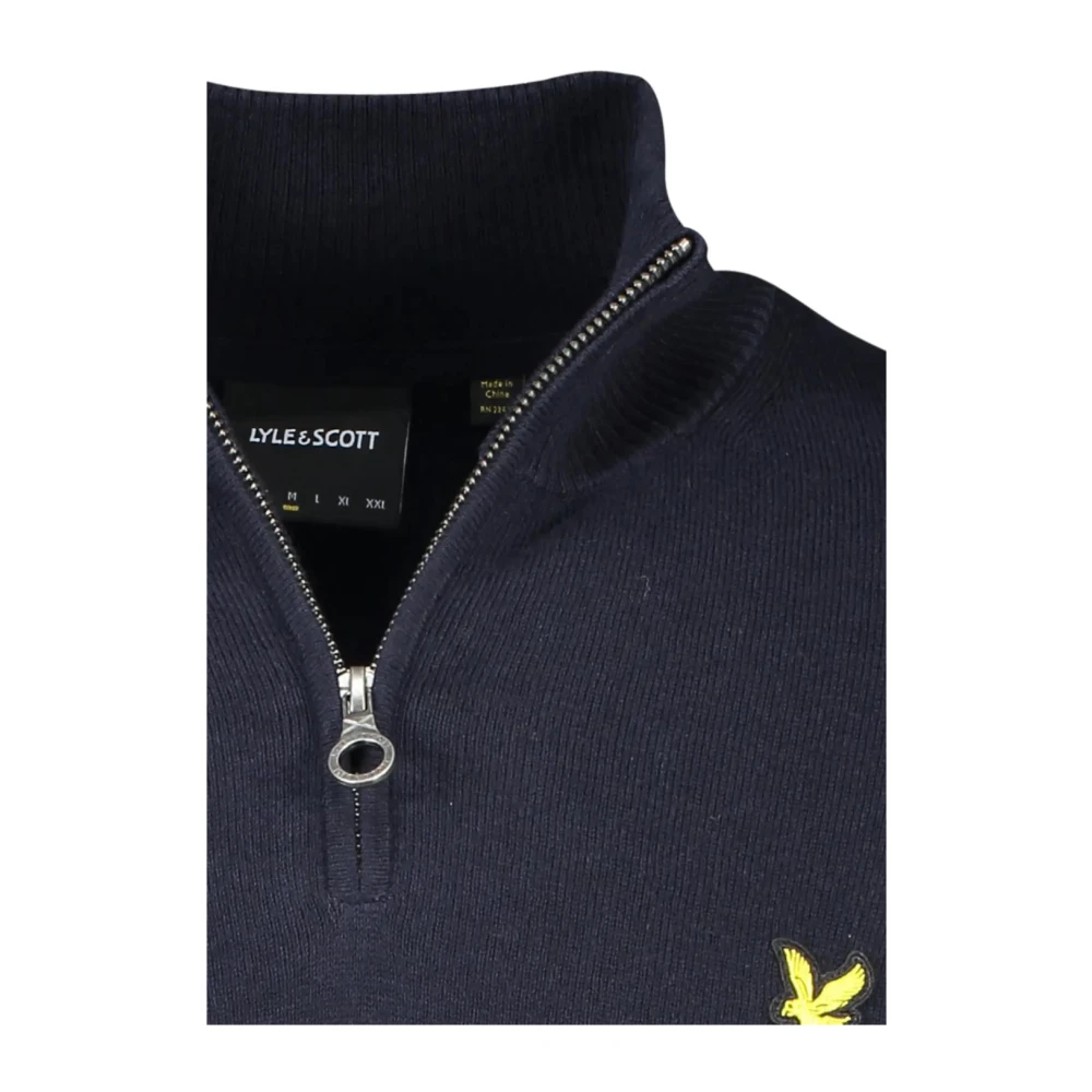 Lyle & Scott Navy Cotton Merino Zip Jumper Blue Heren