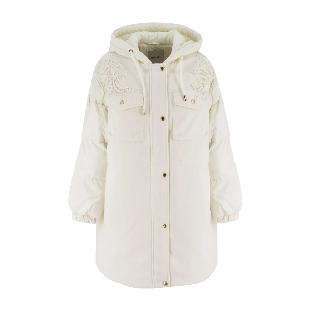 Ermanno Scervino Bloemenapplicatie Bi-Materiaal Parka White Dames