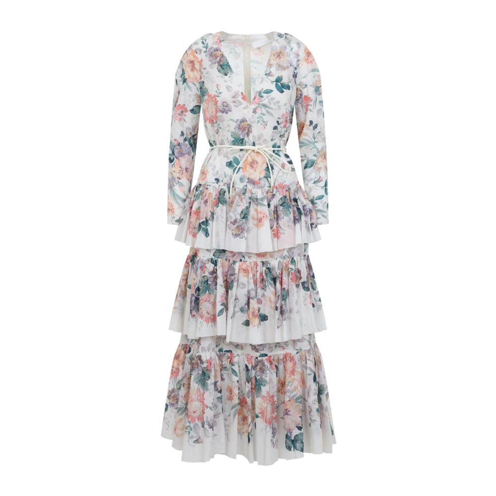 Zimmermann Beige Jurk met V-hals en Lange Mouwen Multicolor Dames