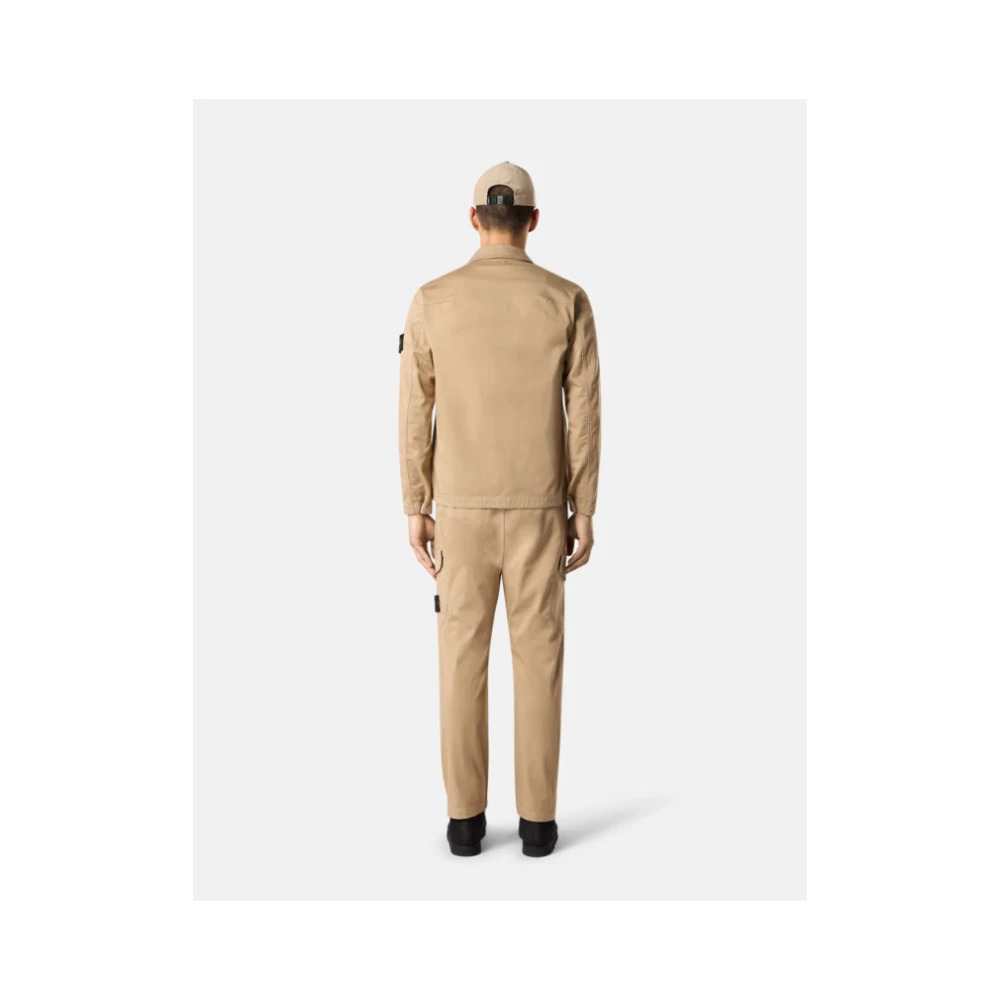 Stone Island Stretch Cotton Satin Overshirt Beige Heren