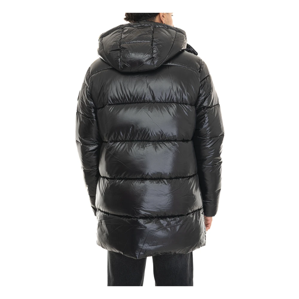 Save The Duck Glanzende Christian Coat met Afneembare Capuchon Black Heren