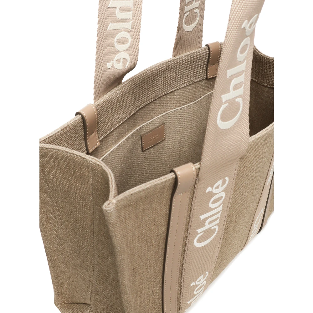 Chloé Beige Canvas Tote met Leren Afwerking Beige Dames
