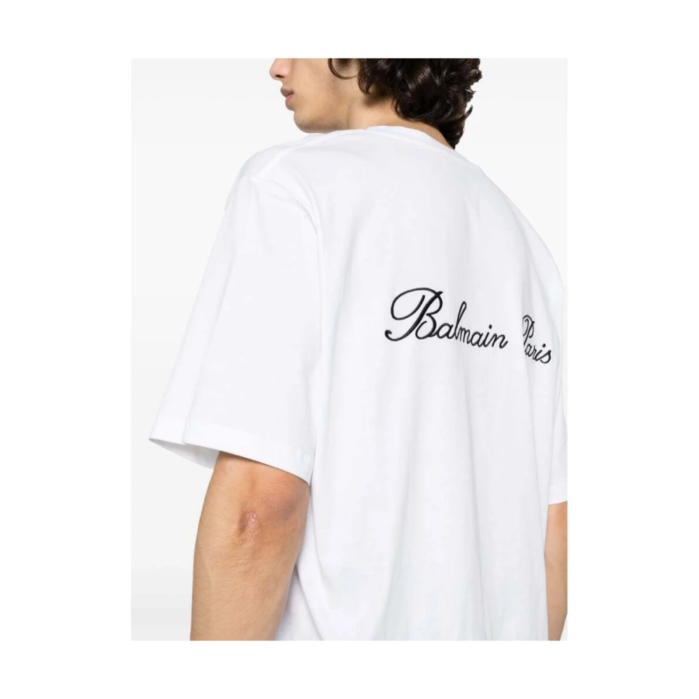 Balmain Geborduurd Logo T-shirt White Heren