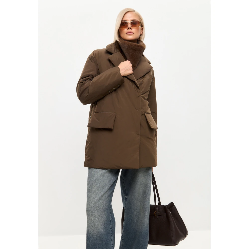 Cesare Gaspari Geriemde Gewatteerde Blazer Bruin Brown Dames