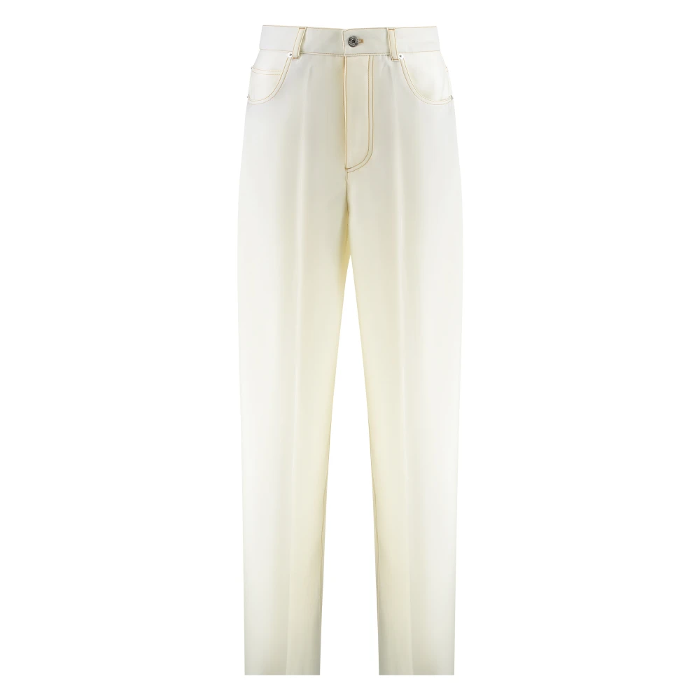 Bottega Veneta Women's Beige Slim-Fit Trousers, Xs, Wide-Leg Wool Trousers With Contrast Stitching