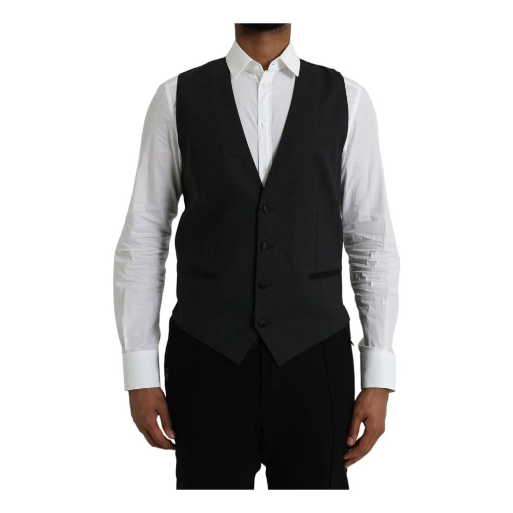 Dolce & Gabbana Zwarte Katoenen Vest Jurk Vest Black Heren