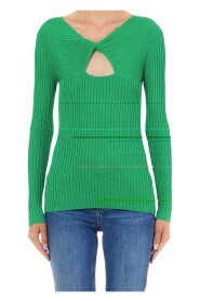 Zielony Sweter z Dekoltem w kształcie litery V