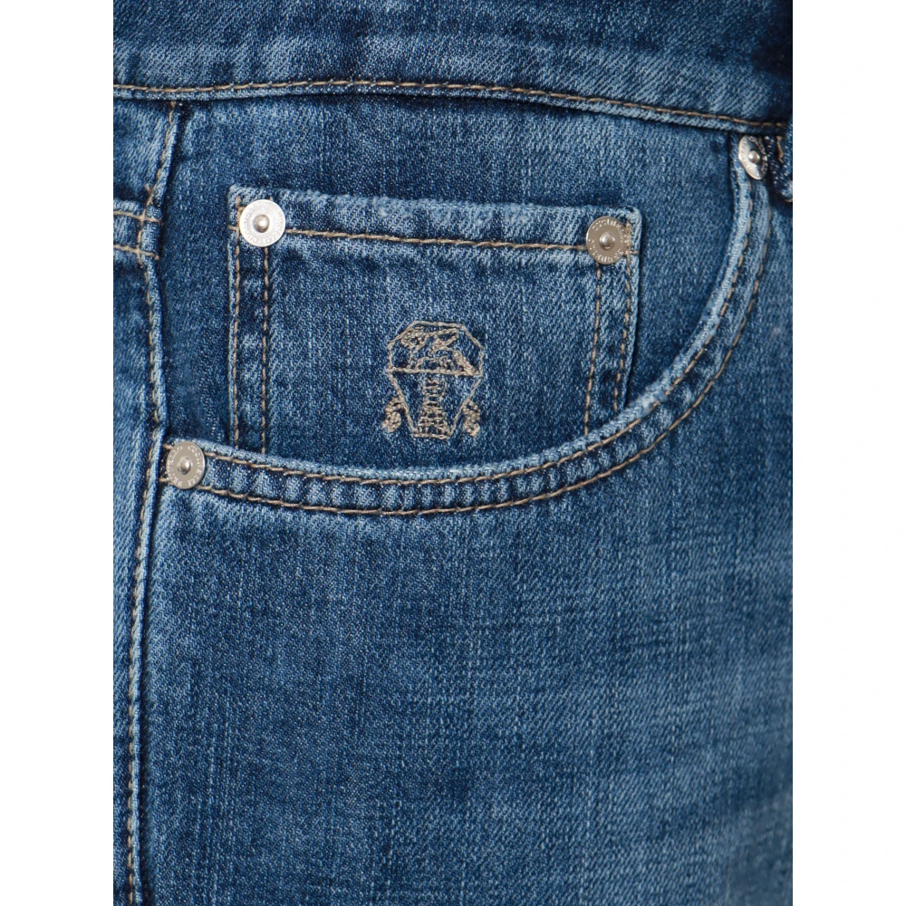 BRUNELLO CUCINELLI Blauwe Ss24 Jeans met Logo Borduursel Blue Heren