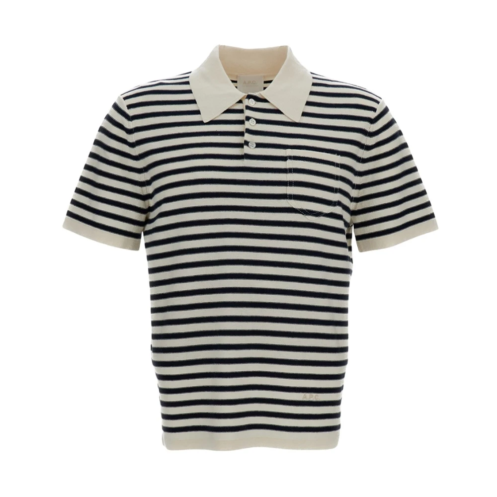 A.p.c. Men's White Polo Shirts, S, Eliot Striped Polo