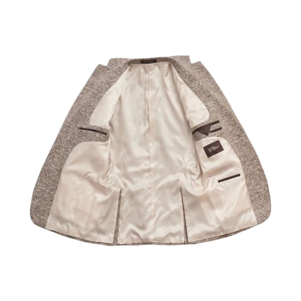 Oscar Jacobson Slim Fit Geruite Blazer Beige Heren