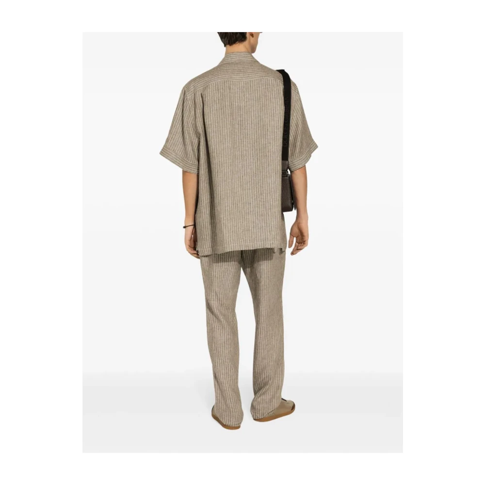 Dolce & Gabbana Beige Linen Jogging Trousers Pinstriped Beige Heren