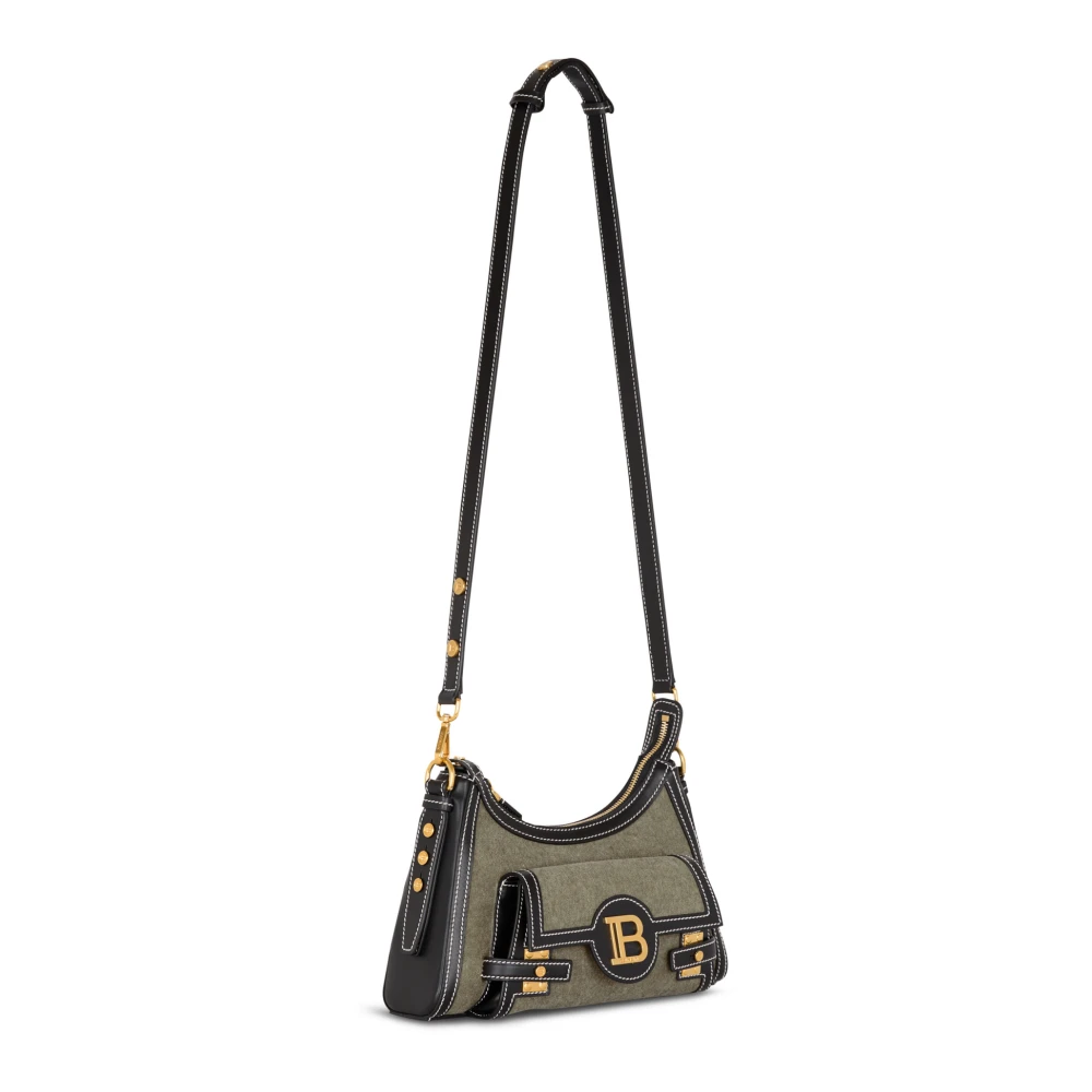 Balmain B-Buzz Hobo tas van leer en canvas Green Dames