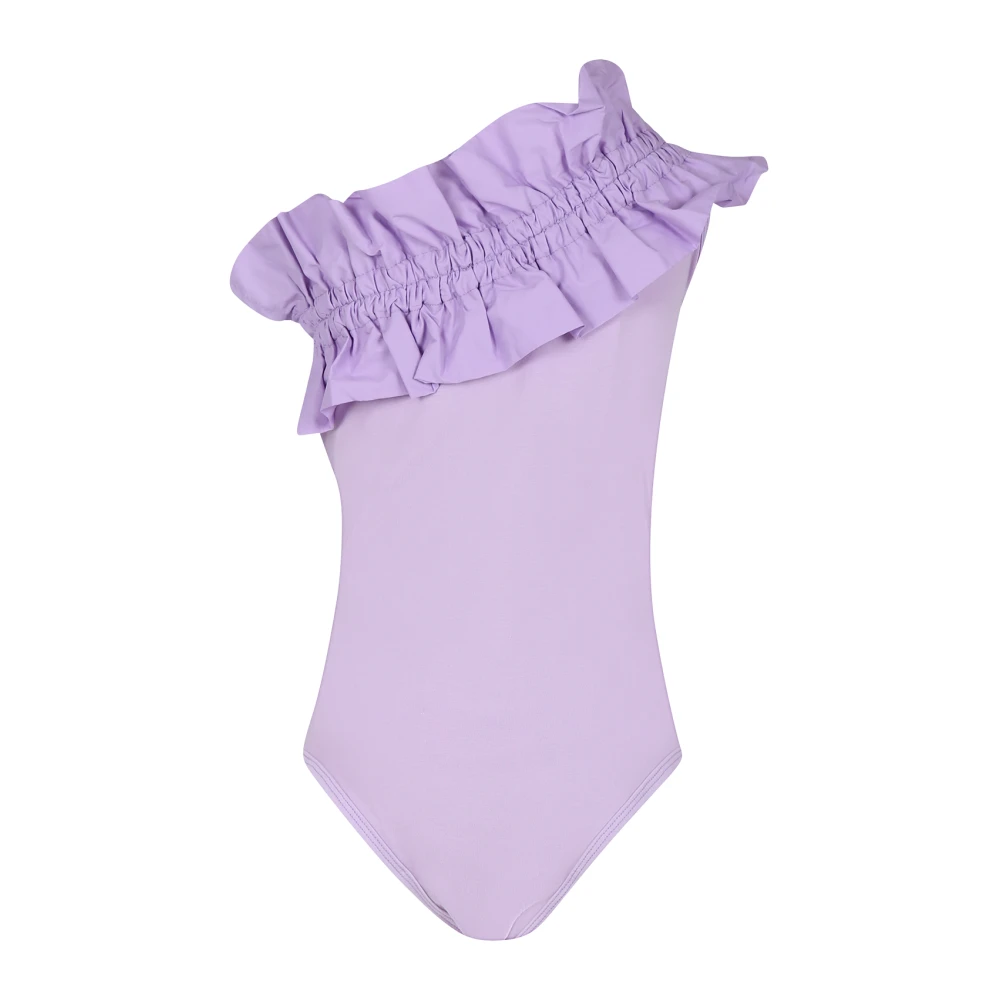 Msgm Paarse One-Shoulder Bodysuit met Ruches Purple Dames