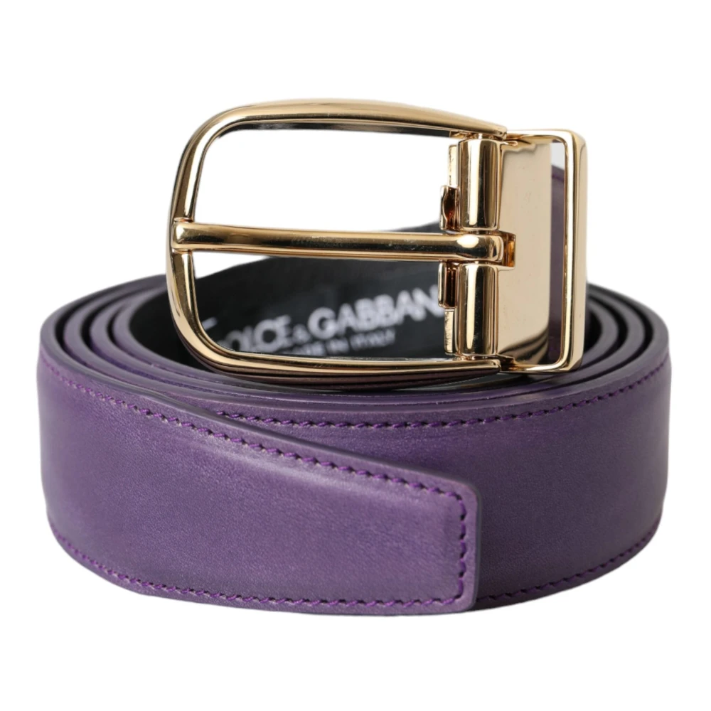 Dolce & Gabbana Paarse Leren Riem Gouden Gesp Mannen Purple Heren