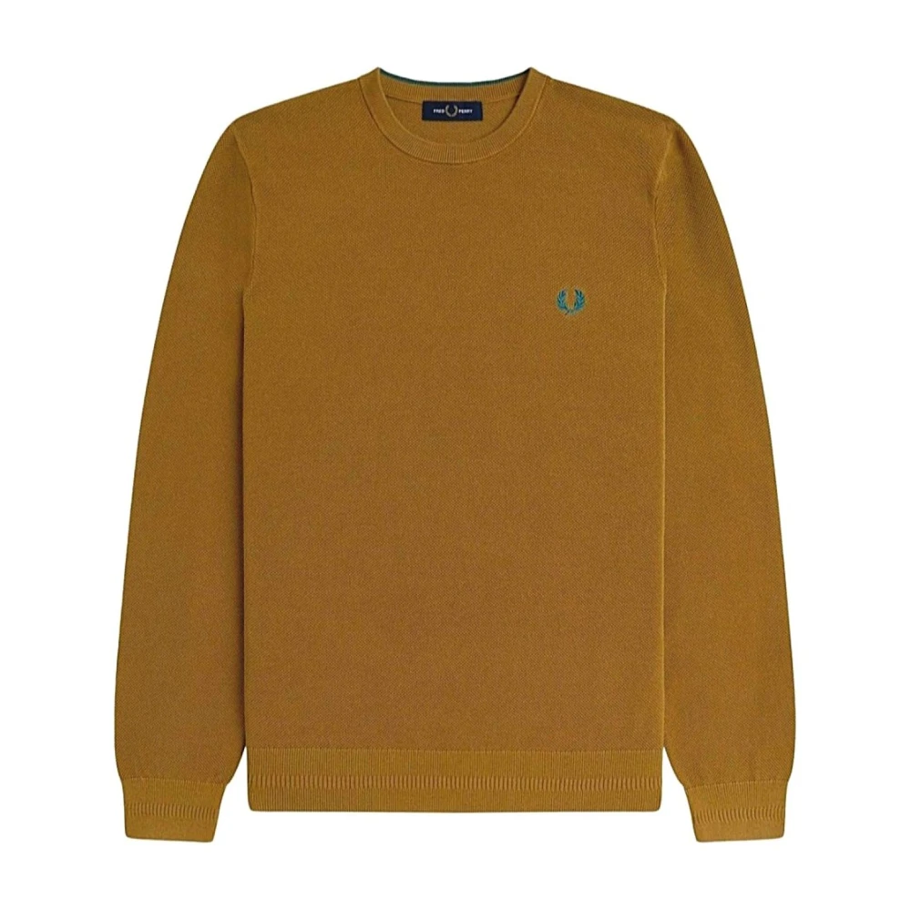 Fred Perry Men's Brown Round-Neck Knitwear, L, Maglia A Girocollo Con Logo Fr