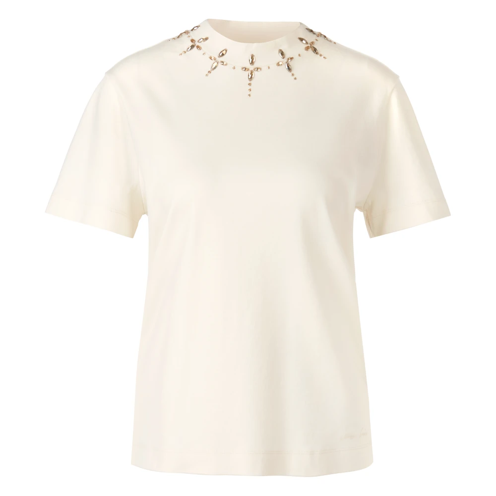 Marc Cain Strass T-shirt met ellips details Beige Dames