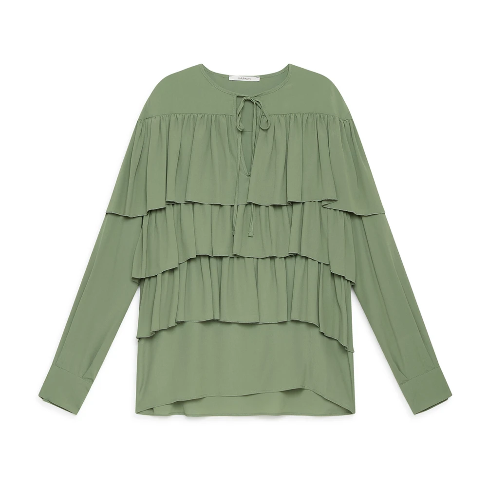 Maliparmi Women's Green Blouses, M, Fluid Crepe Shirt