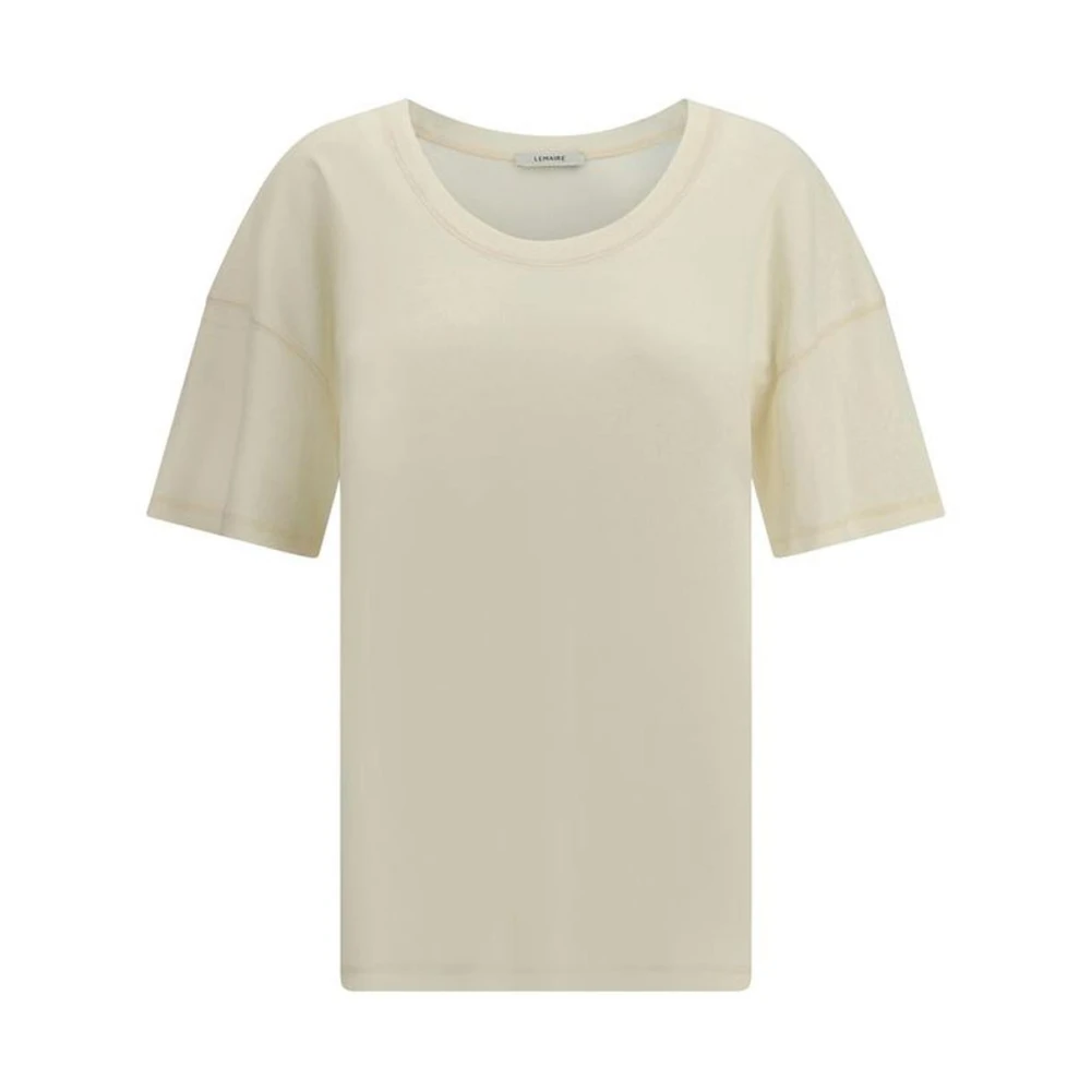 Lemaire Geribbelde katoenen ronde hals T-shirt Beige Dames