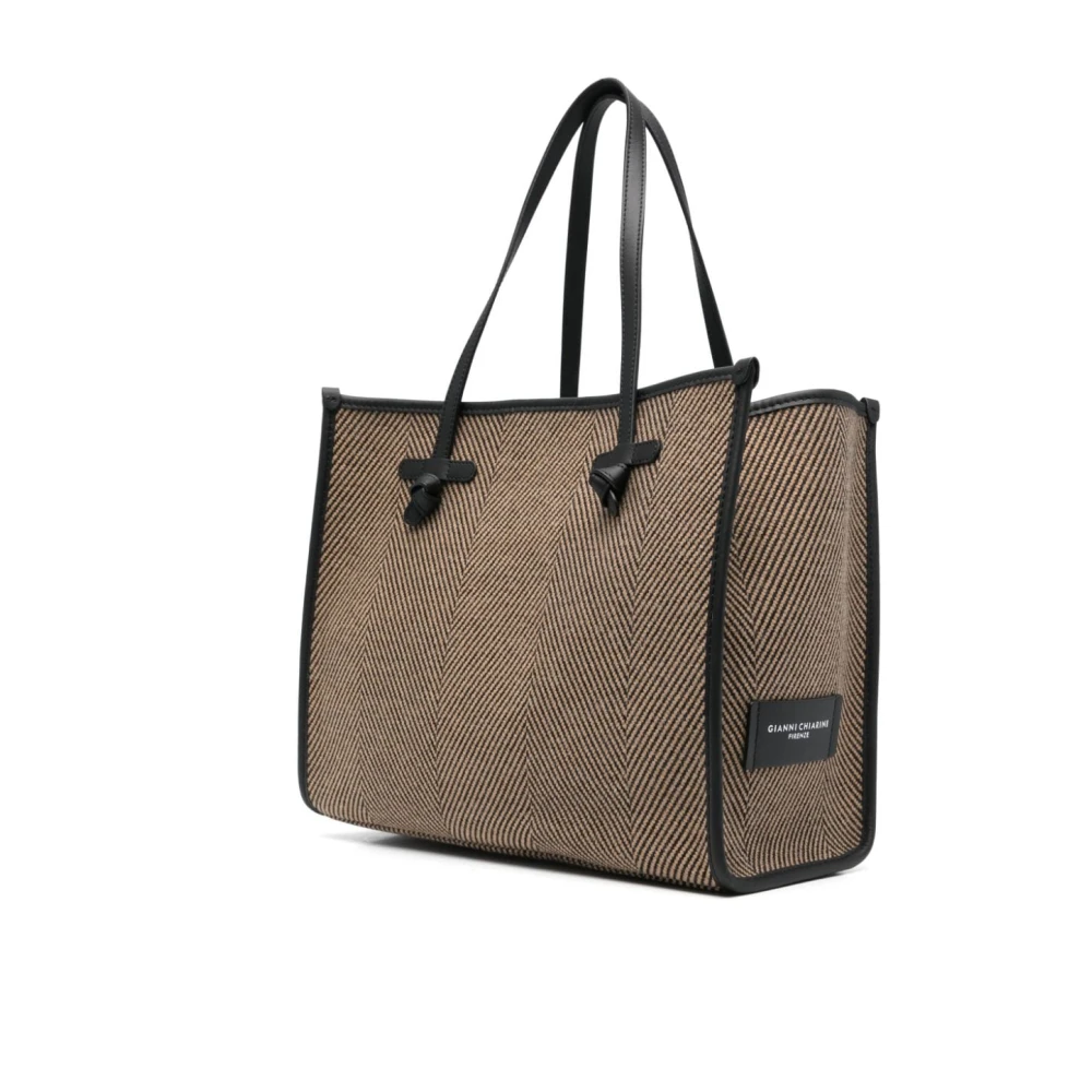 Gianni Chiarini Zwarte leren tas met herringbone Brown Dames