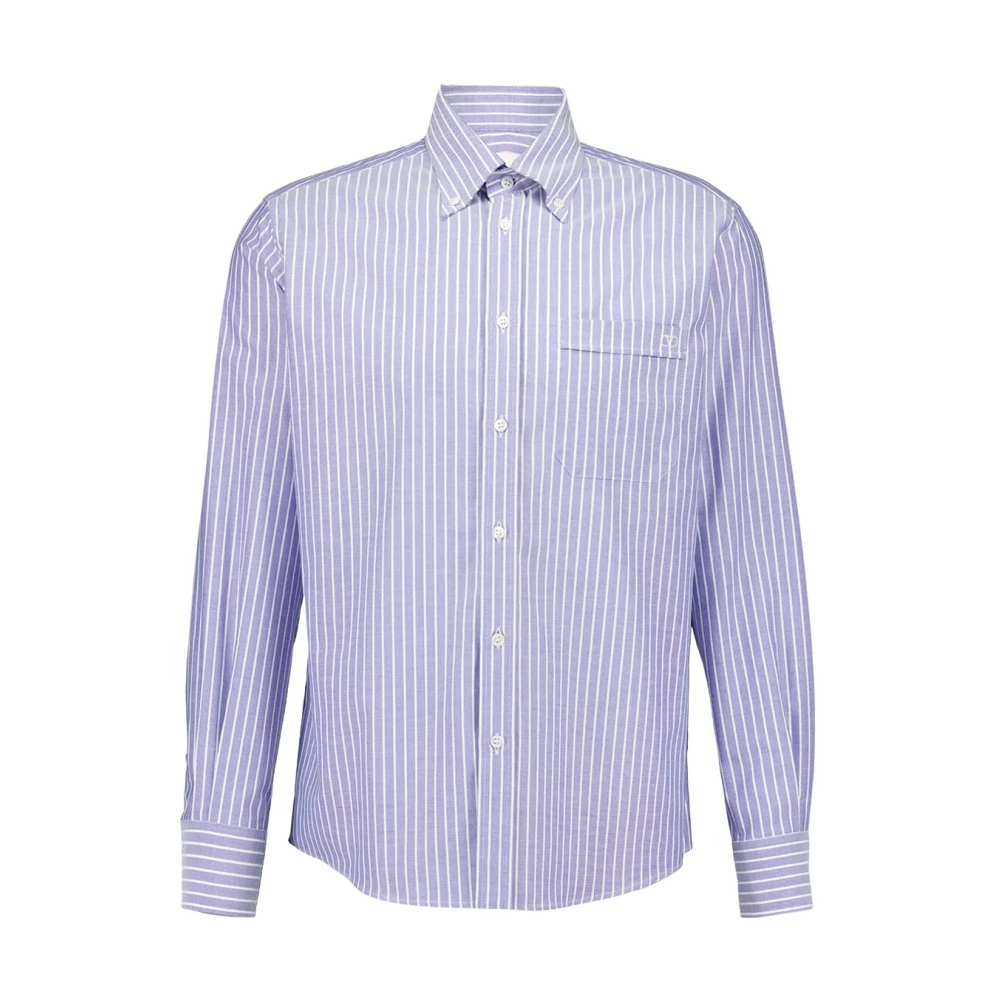 Valentino Garavani Men's Purple Blue Vlogo Embroidered Cotton Shirt - Casual Shirts - 2XL - Shirts