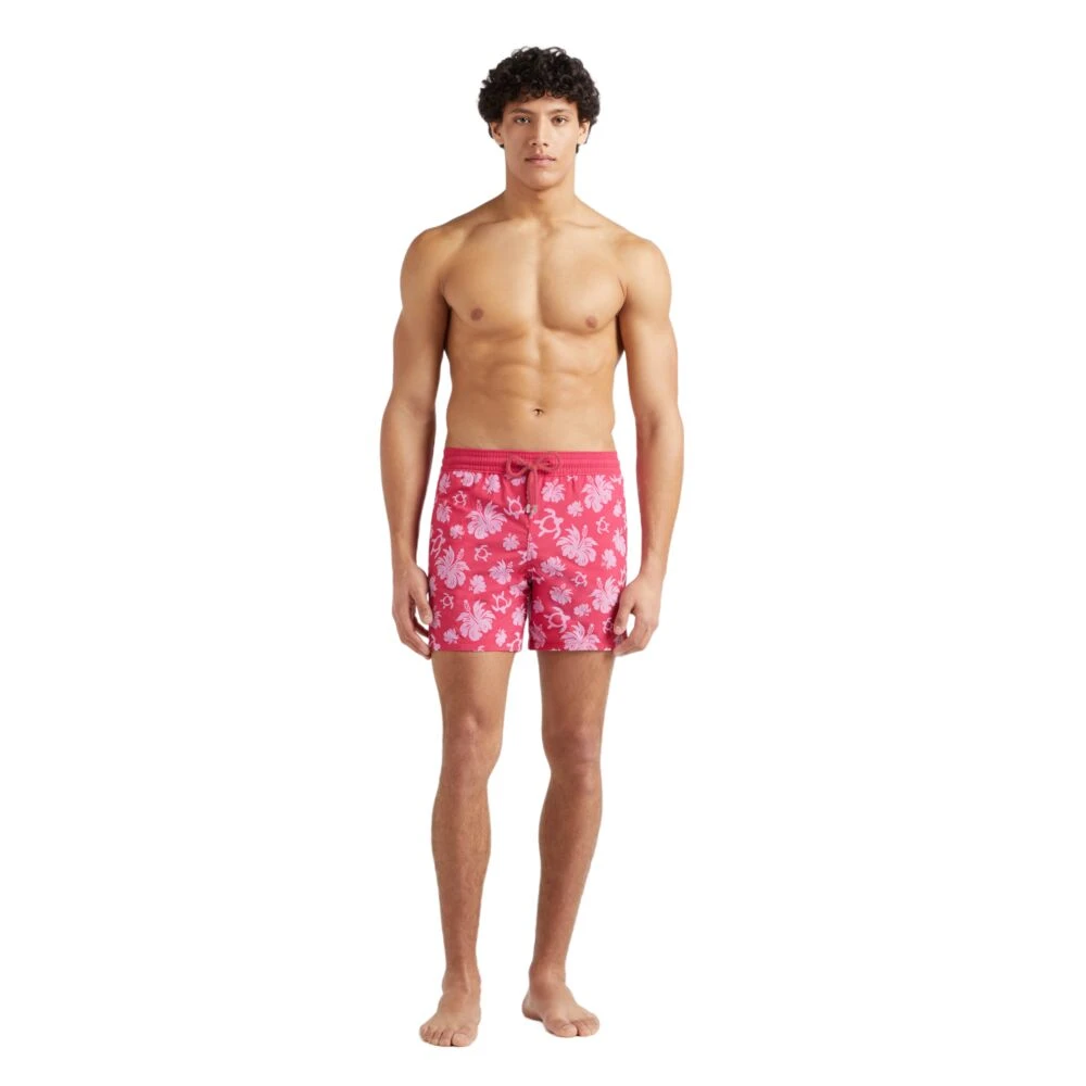 Vilebrequin Flocked Turtle Heart Tahiti Zwemshorts voor heren Red Heren
