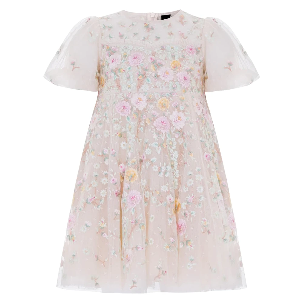 Needle & Thread Garden Rose Puff Sleeve Dress - Female - Kids Occasion Wear - Beige - 7 Y | 122 Cm - Kids