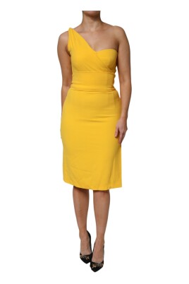yellow-one-shoulder-side-slit-dress