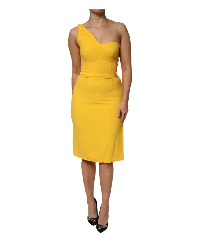 robe-jaune-a-une-epaule-avec-fente-laterale