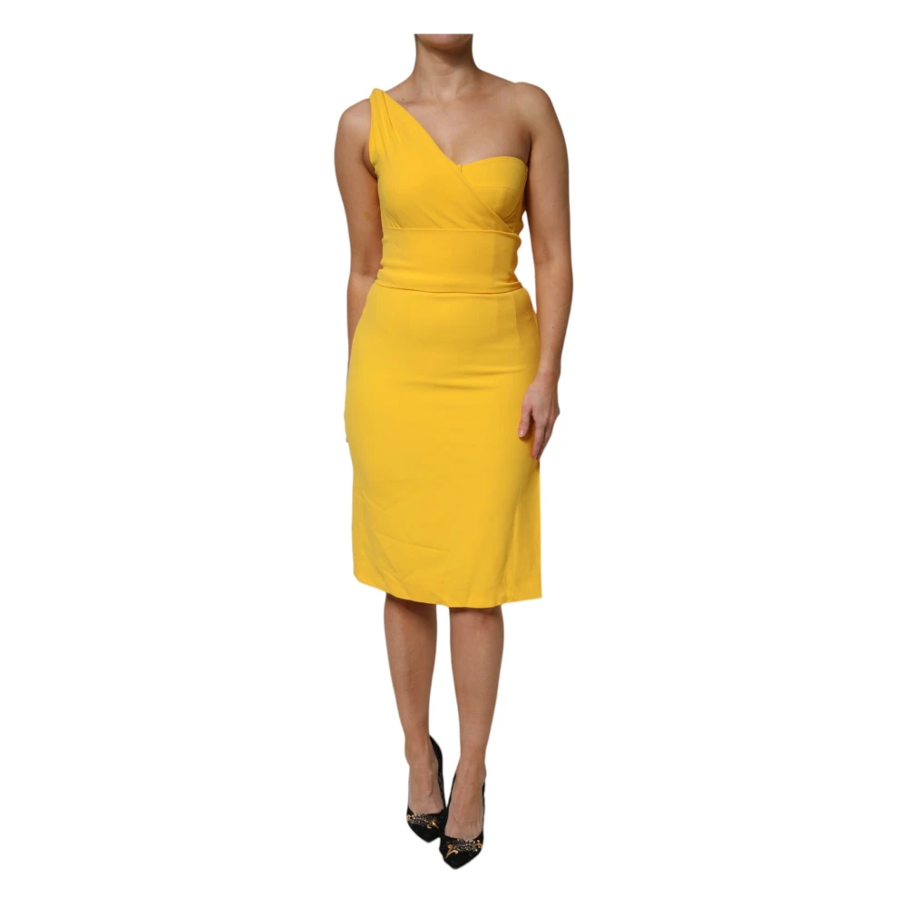 Dolce & Gabbana Women's Yellow Midi Dresses,, One Shoulder Side Slit Dress Small