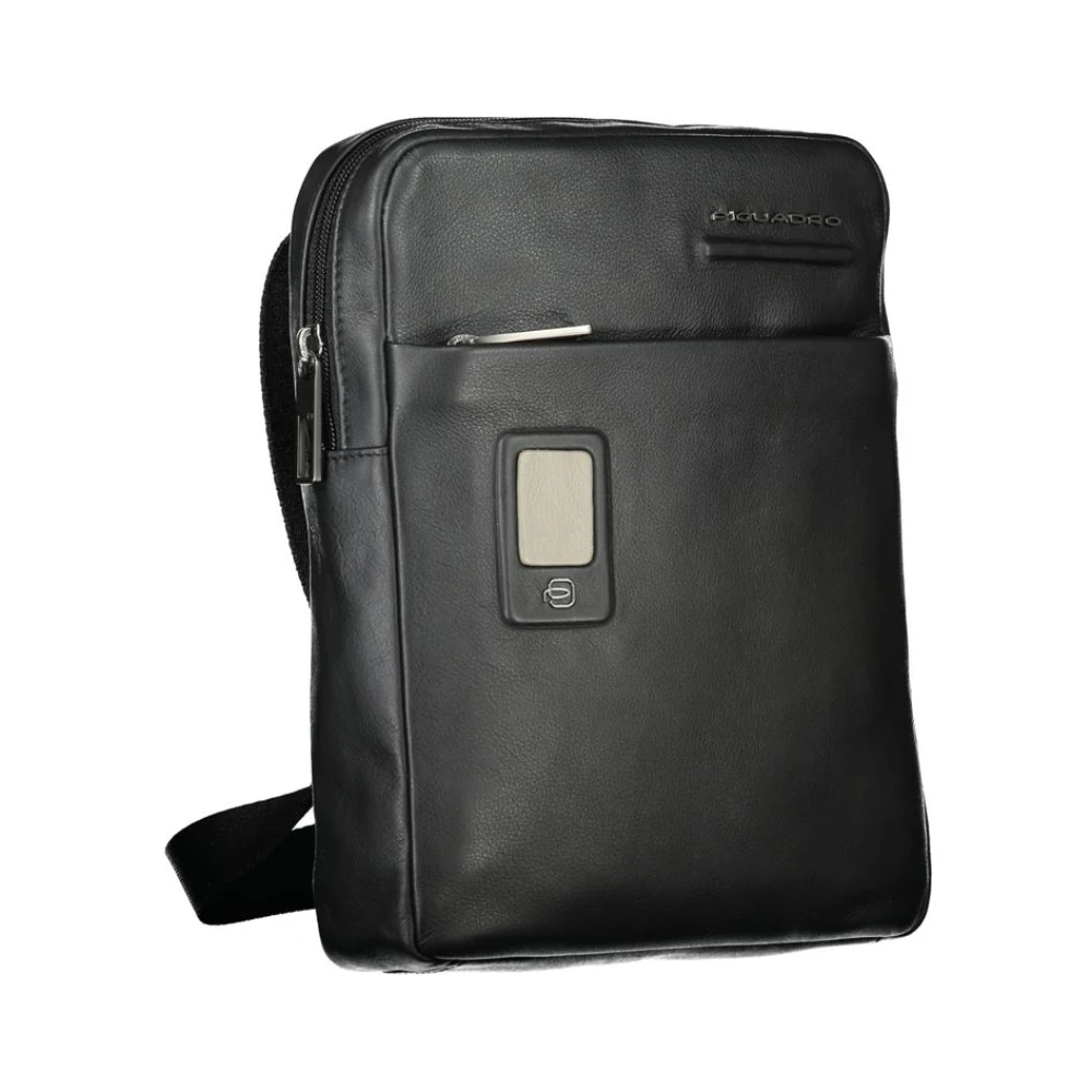 Piquadro Elegante zwarte leren schoudertas Black Heren