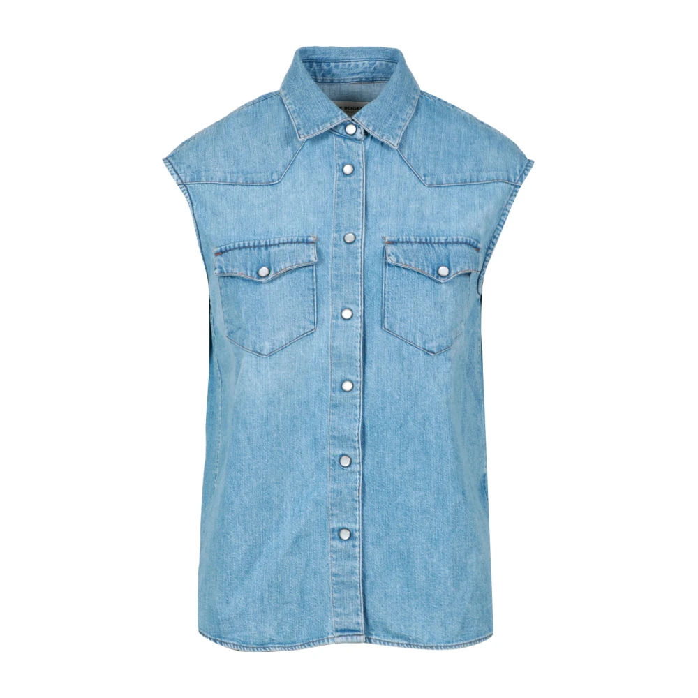 Roy Roger's Denim Shirt met Klassieke Kraag en Drukknoopsluiting Blue Dames