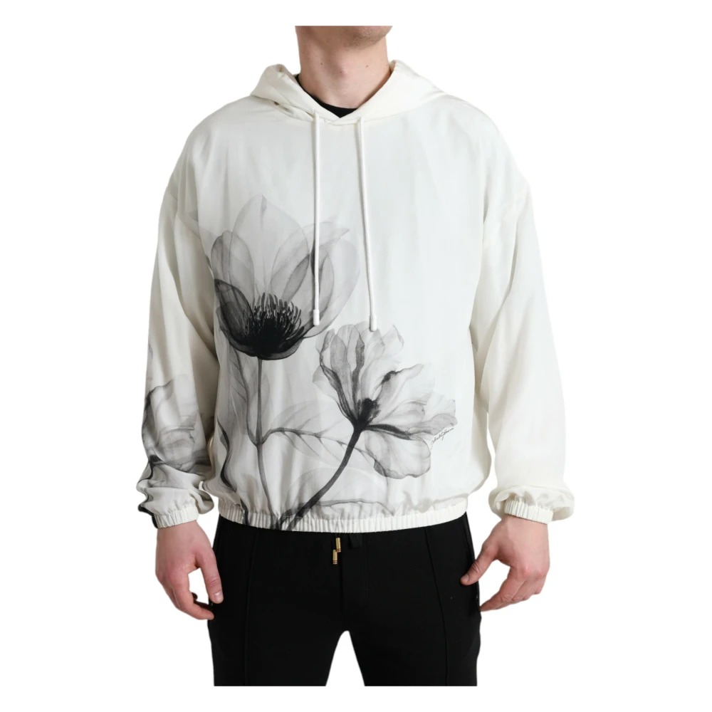 Dolce & Gabbana Wit Bloemenprint Zijden Hoodie Trui White Heren