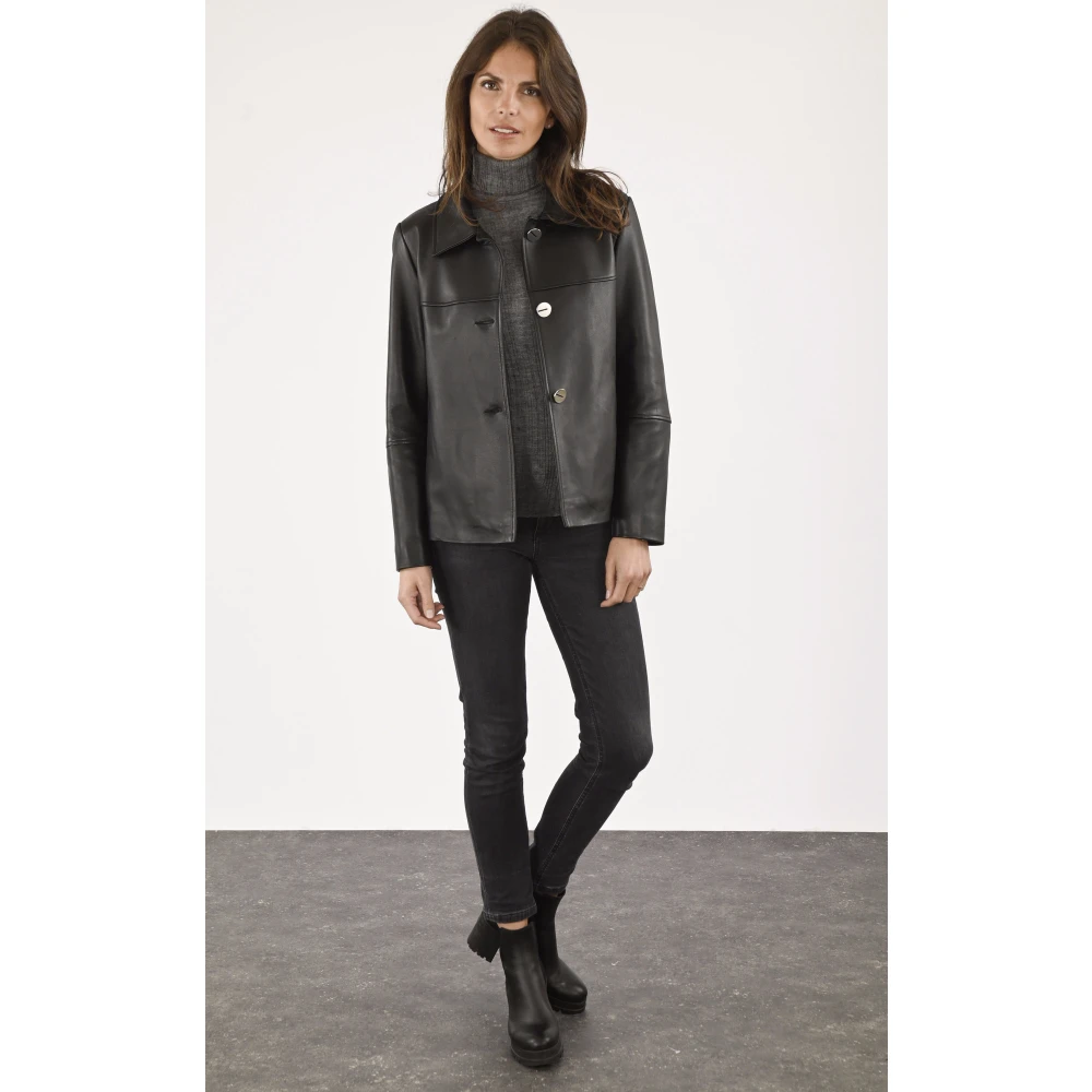 La Canadienne Zwarte leren comfortvest Black Dames