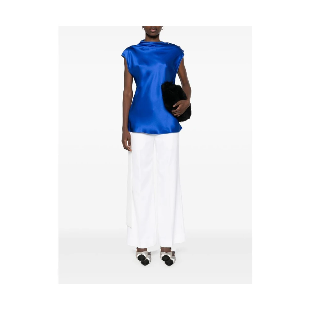 Giorgio Armani Blauwe Mouwloze Shirt met Drukknopen Blue Dames