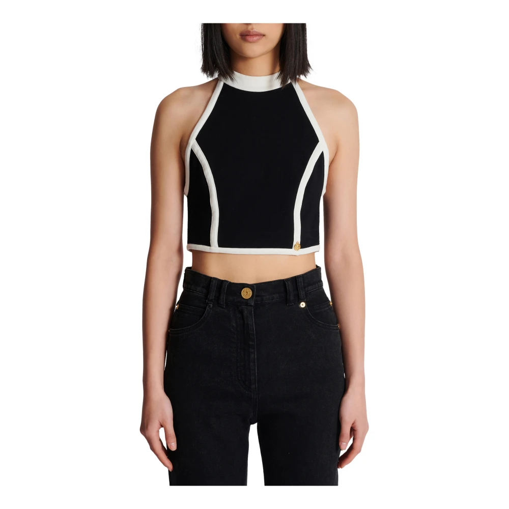 Balmain Tweekleurige top Black Dames