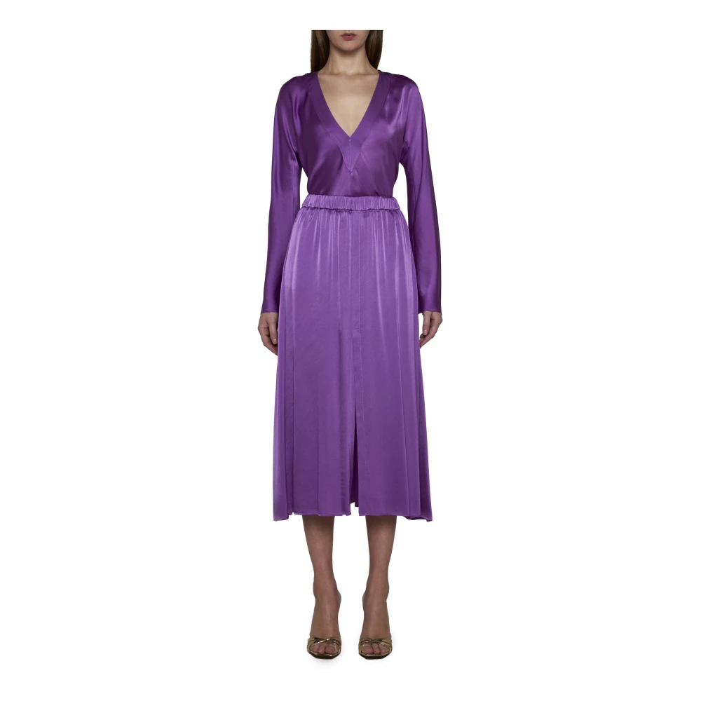 Forte Satijnen afwerking V-hals Flare manchetten Purple Dames